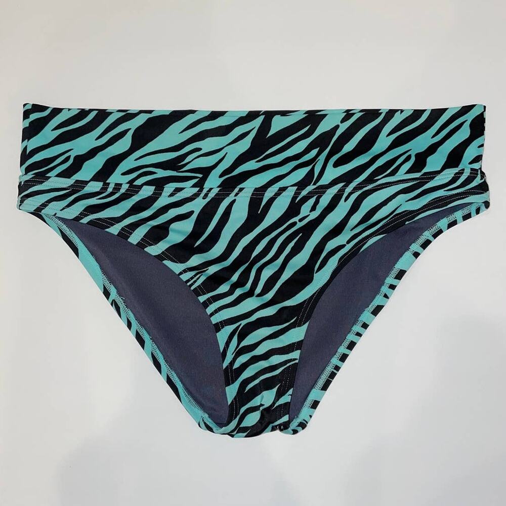 Victoria's Secret Bikini Bottom Women Medium Green Black Swim Zebra Animal Print